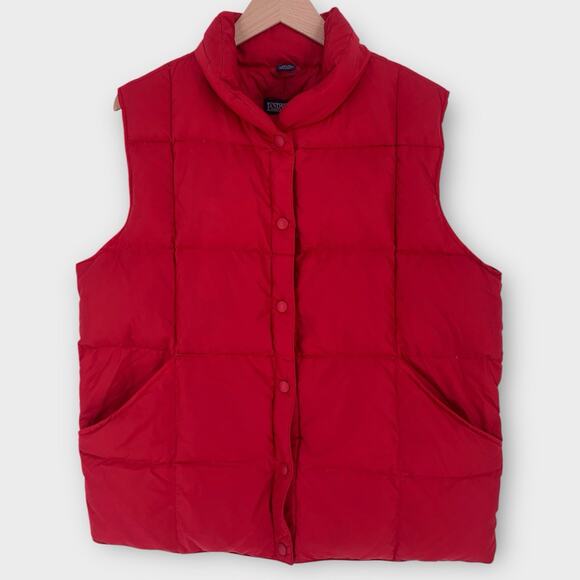 Lands' End Puffer Vest Red Snap Front Goose Down Quilted Gorpccore L - Picture 1 of 8